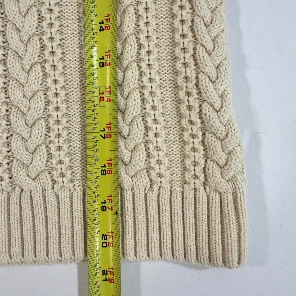 Hanna Andersson Kids Cable Knit Sweater Size 150 Cream Cotton Wool Quarter Zip